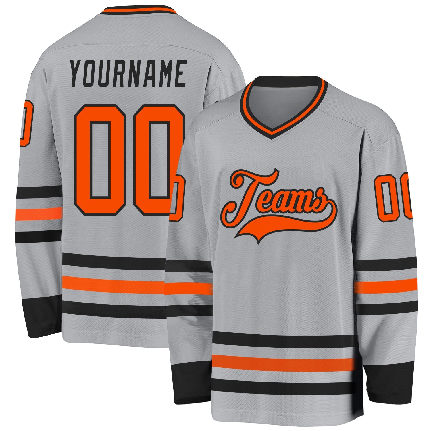 Custom Gray Orange-Black Hockey Jersey - Sky-Custom