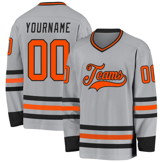Custom Gray Orange-Black Hockey Jersey - Sky-Custom