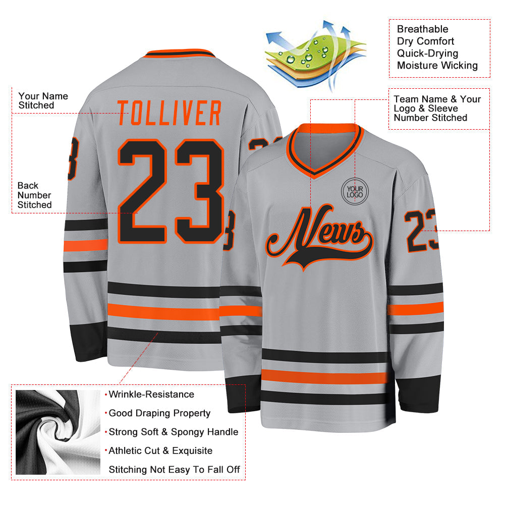 Custom Gray Black-Orange Hockey Jersey - Sky-Custom