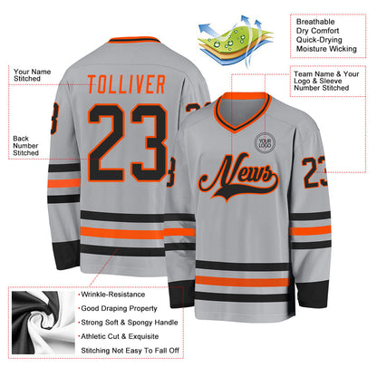 Custom Gray Black-Orange Hockey Jersey - Sky-Custom