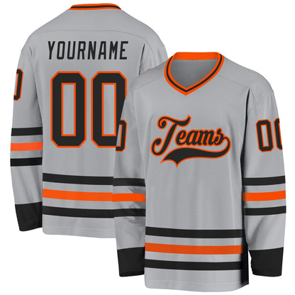 Custom Gray Black-Orange Hockey Jersey - Sky-Custom