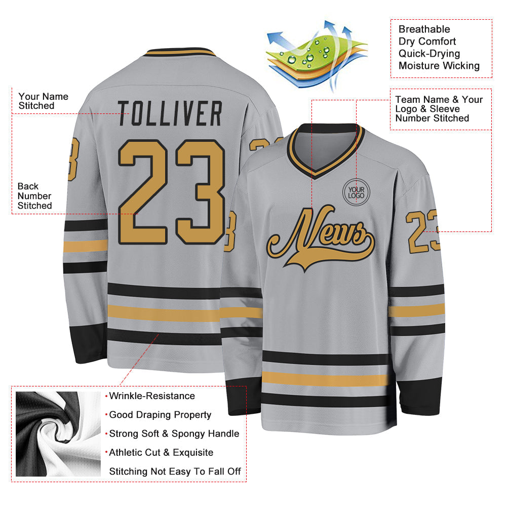 Custom Gray Old Gold-Black Hockey Jersey - Sky-Custom