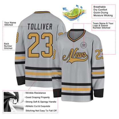 Custom Gray Old Gold-Black Hockey Jersey - Sky-Custom