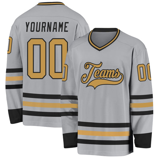 Custom Gray Old Gold-Black Hockey Jersey - Sky-Custom