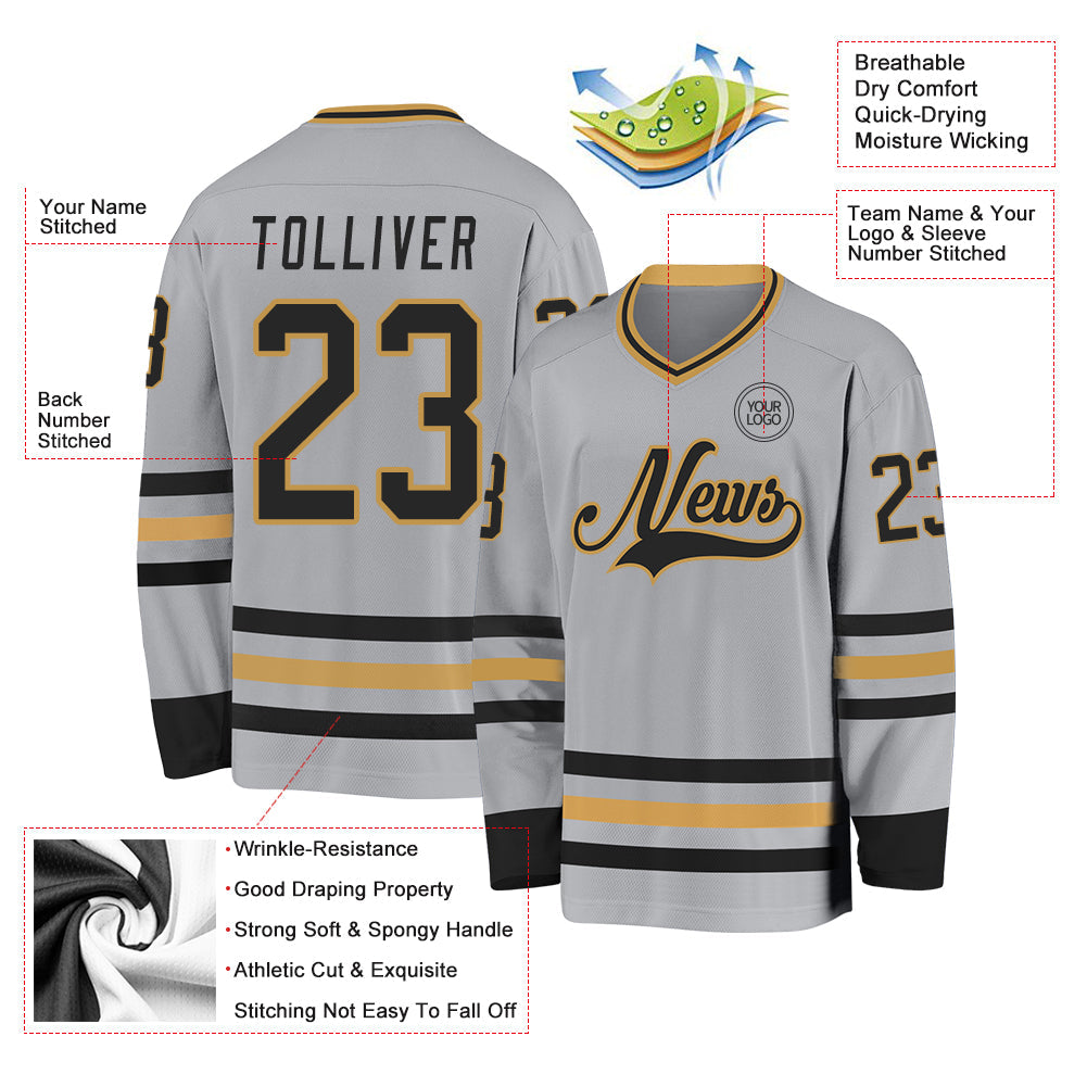 Custom Gray Black-Old Gold Hockey Jersey - Sky-Custom