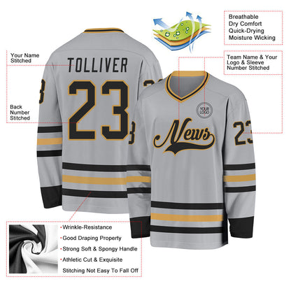 Custom Gray Black-Old Gold Hockey Jersey - Sky-Custom