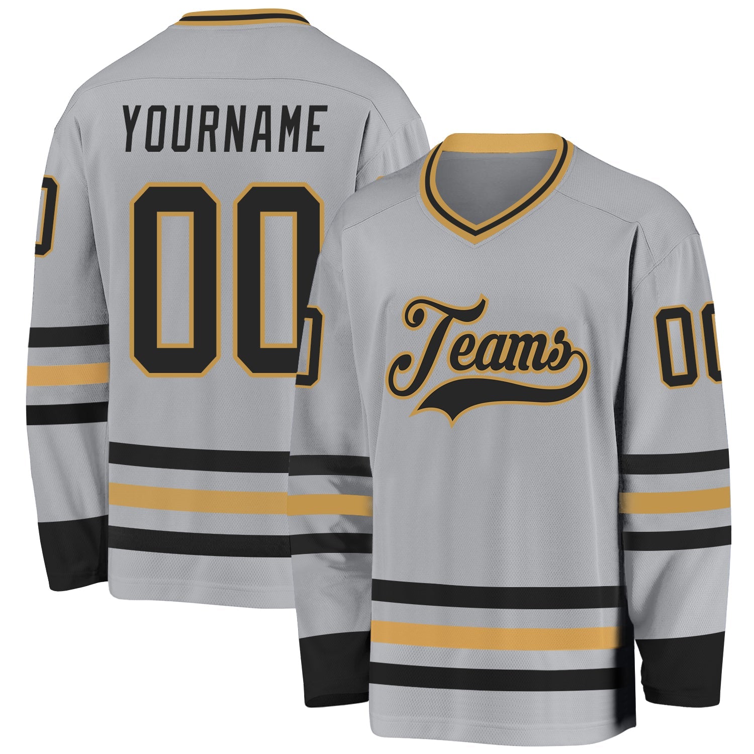 Custom Gray Black-Old Gold Hockey Jersey - Sky-Custom