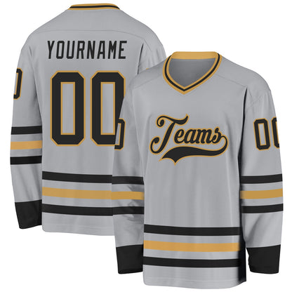 Custom Gray Black-Old Gold Hockey Jersey - Sky-Custom