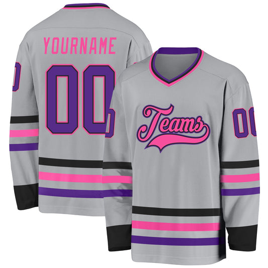 Custom Gray Purple Black-Pink Hockey Jersey - Sky-Custom