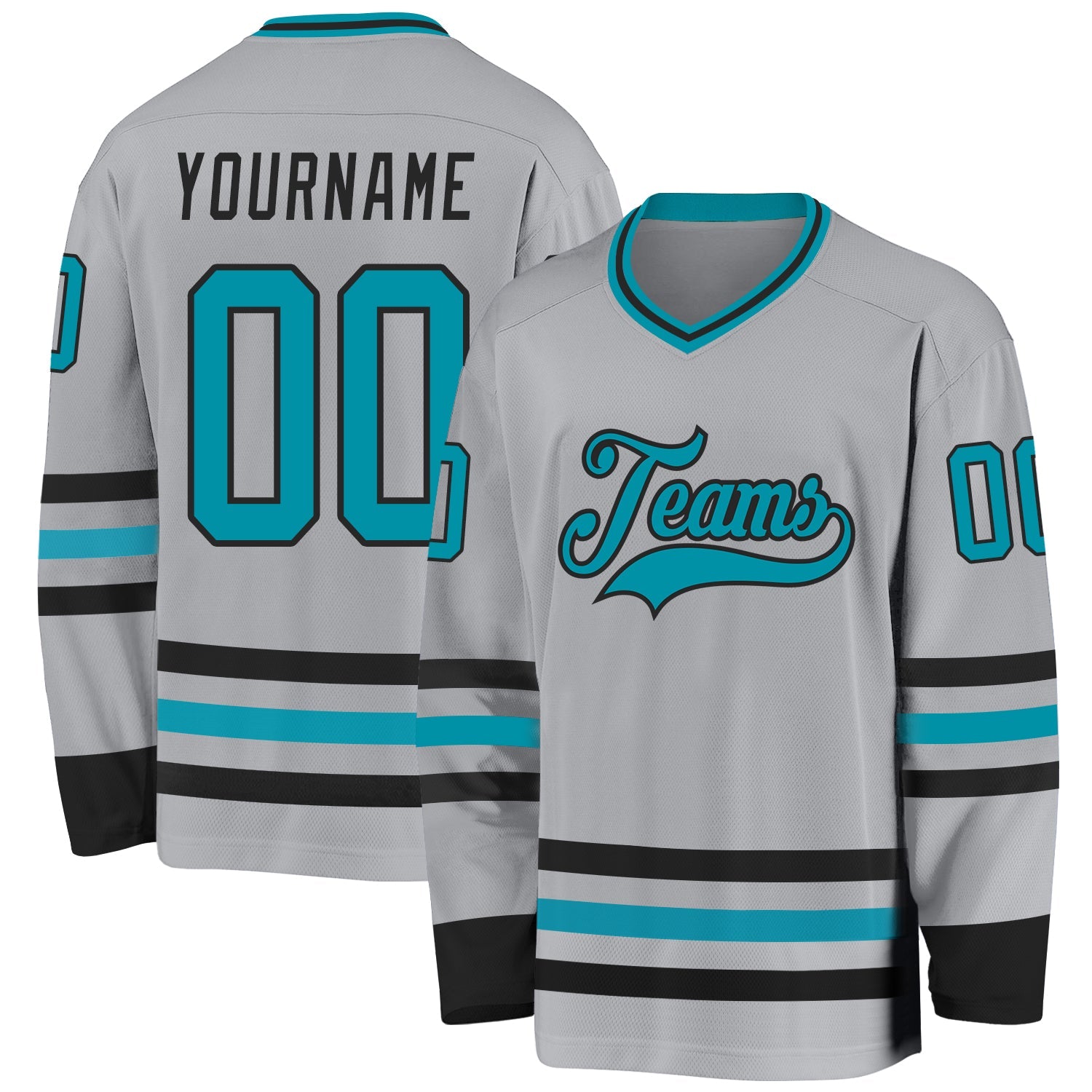 Custom Gray Teal-Black Hockey Jersey - Sky-Custom