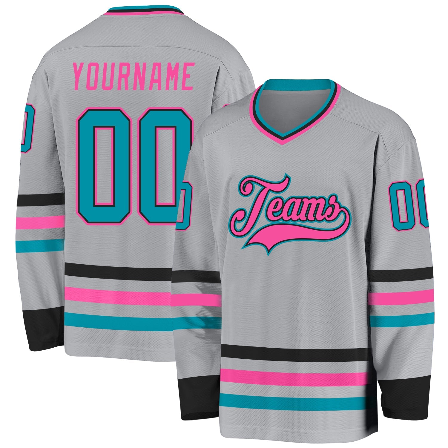 Custom Gray Teal Black-Pink Hockey Jersey - Sky-Custom