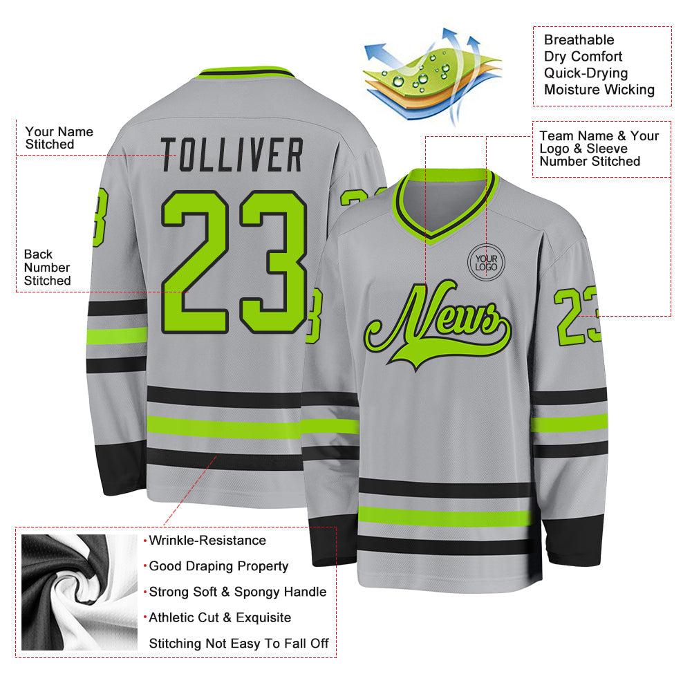 Custom Gray Neon Green-Black Hockey Jersey - Sky-Custom