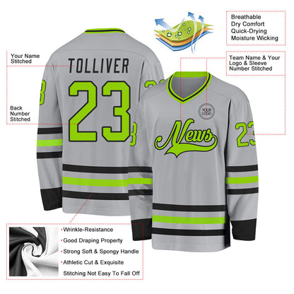 Custom Gray Neon Green-Black Hockey Jersey - Sky-Custom