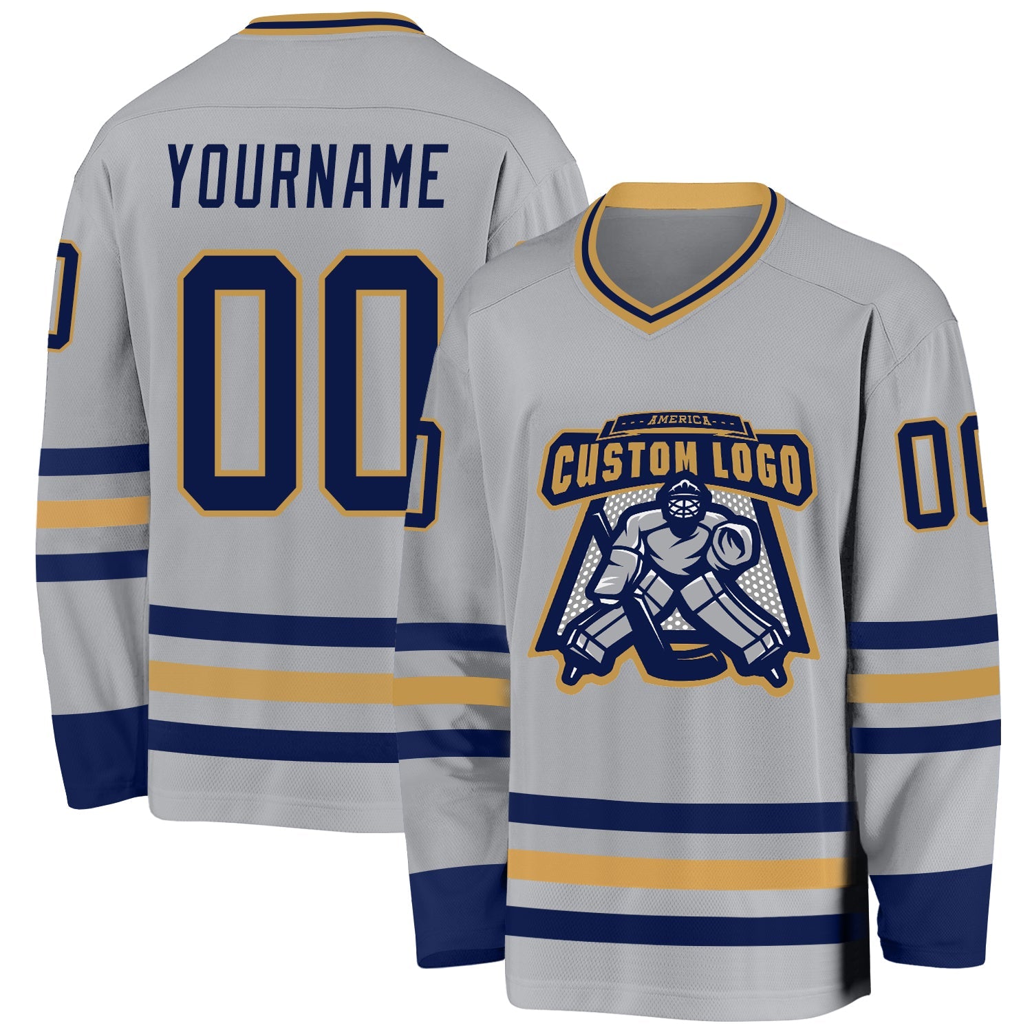 Custom Gray Navy-Old Gold Hockey Jersey - Sky-Custom