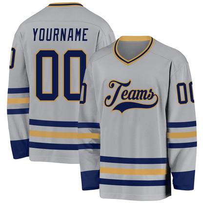Custom Gray Navy-Old Gold Hockey Jersey - Sky-Custom