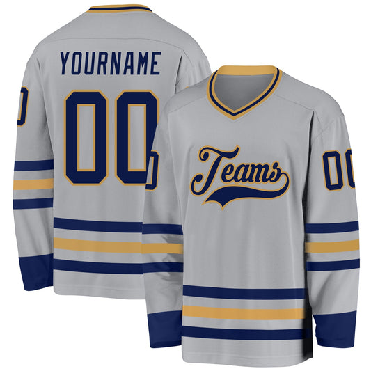 Custom Gray Navy-Old Gold Hockey Jersey - Sky-Custom