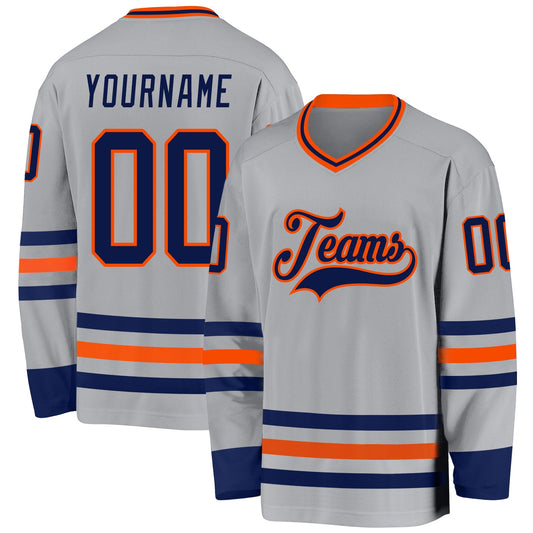 Custom Gray Navy-Orange Hockey Jersey - Sky-Custom