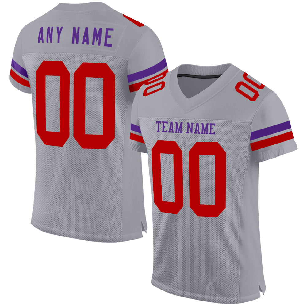 Custom Gray Red-Purple Mesh Authentic Football Jersey - Sky-Custom