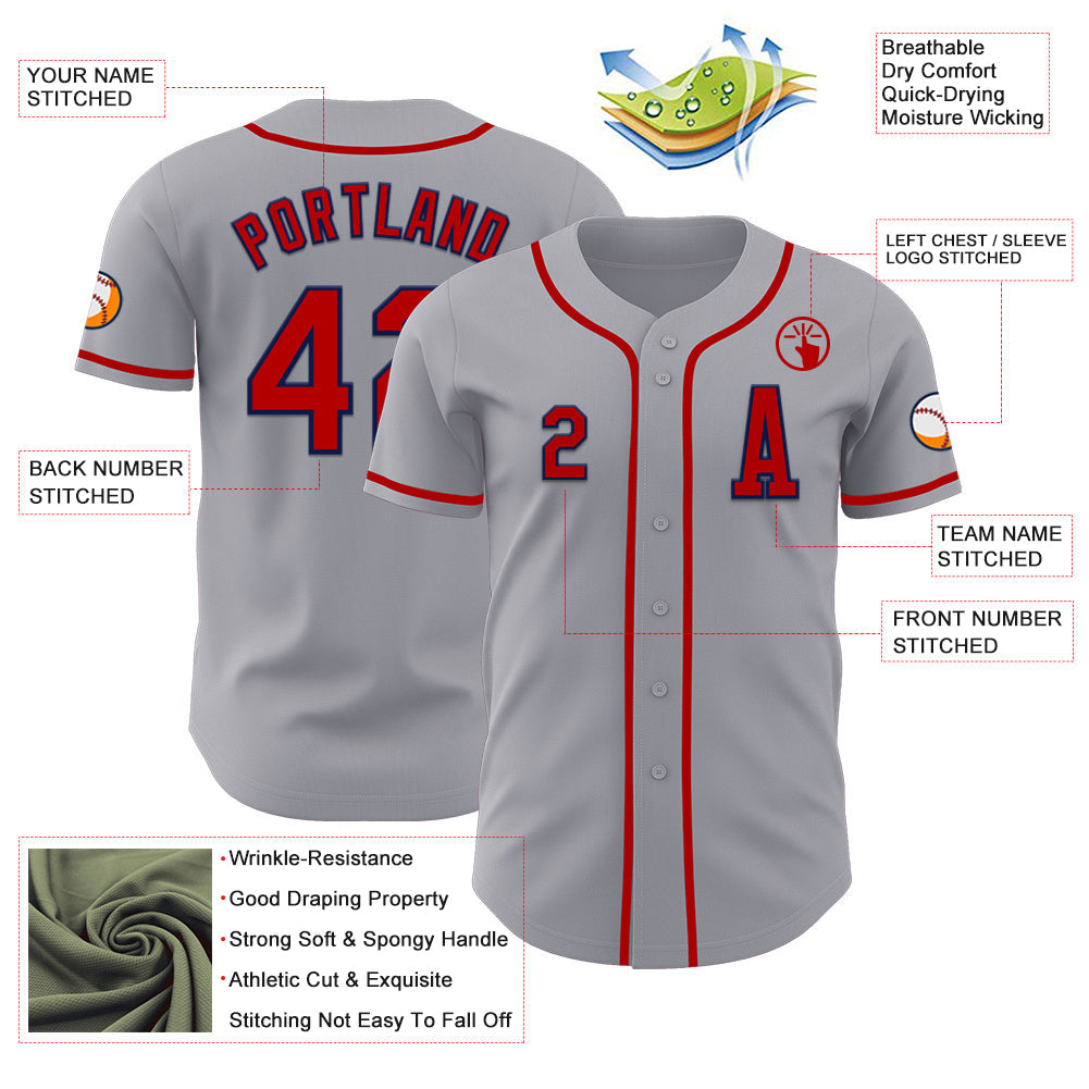 Custom Gray Red-Navy Authentic Baseball Jersey - Sky-Custom