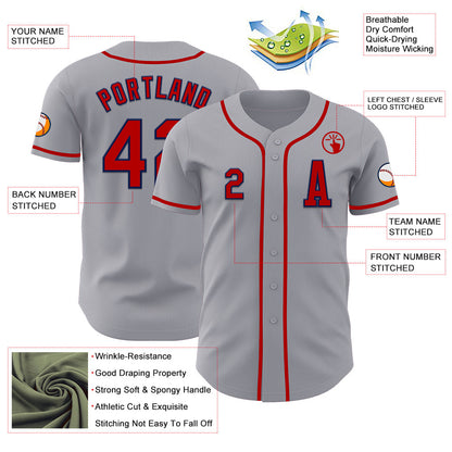 Custom Gray Red-Navy Authentic Baseball Jersey - Sky-Custom