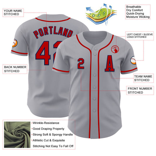 Custom Gray Red-Navy Authentic Baseball Jersey - Sky-Custom