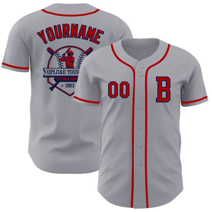 Custom Gray Red-Navy Authentic Baseball Jersey - Sky-Custom