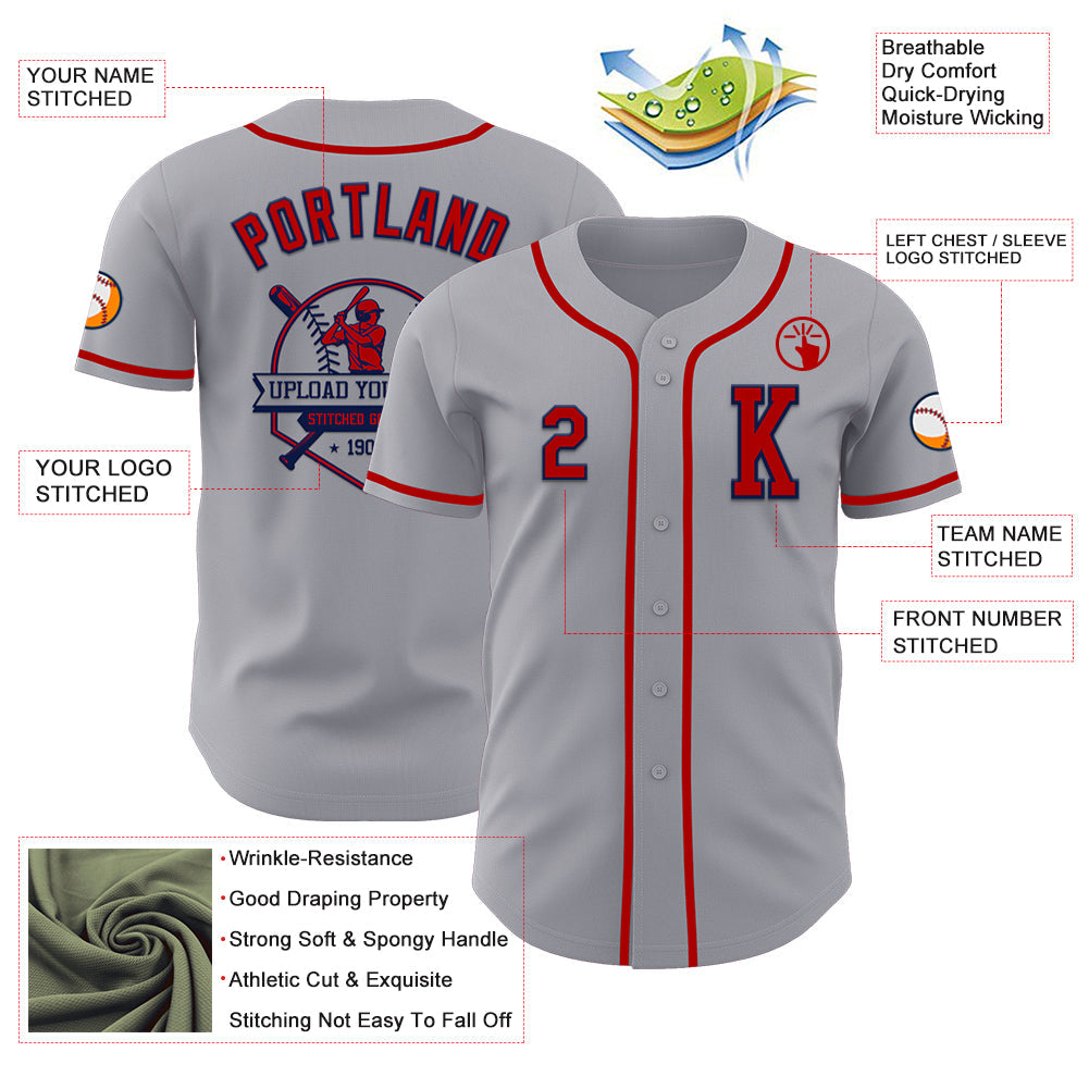 Custom Gray Red-Navy Authentic Baseball Jersey - Sky-Custom