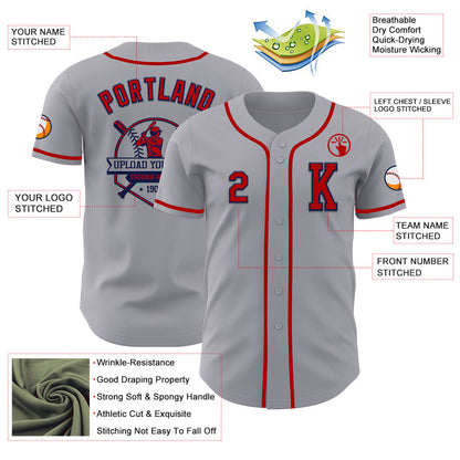 Custom Gray Red-Navy Authentic Baseball Jersey - Sky-Custom