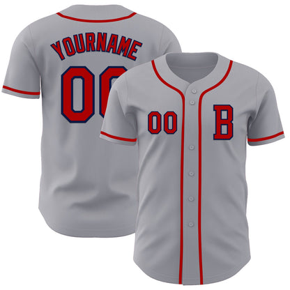 Custom Gray Red-Navy Authentic Baseball Jersey - Sky-Custom