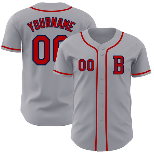 Custom Gray Red-Navy Authentic Baseball Jersey - Sky-Custom