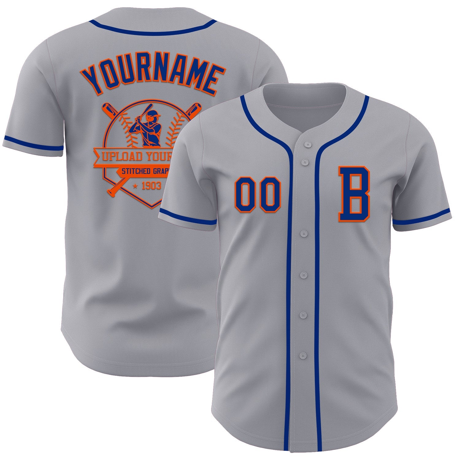 Custom Gray Royal-Orange Authentic Baseball Jersey - Sky-Custom