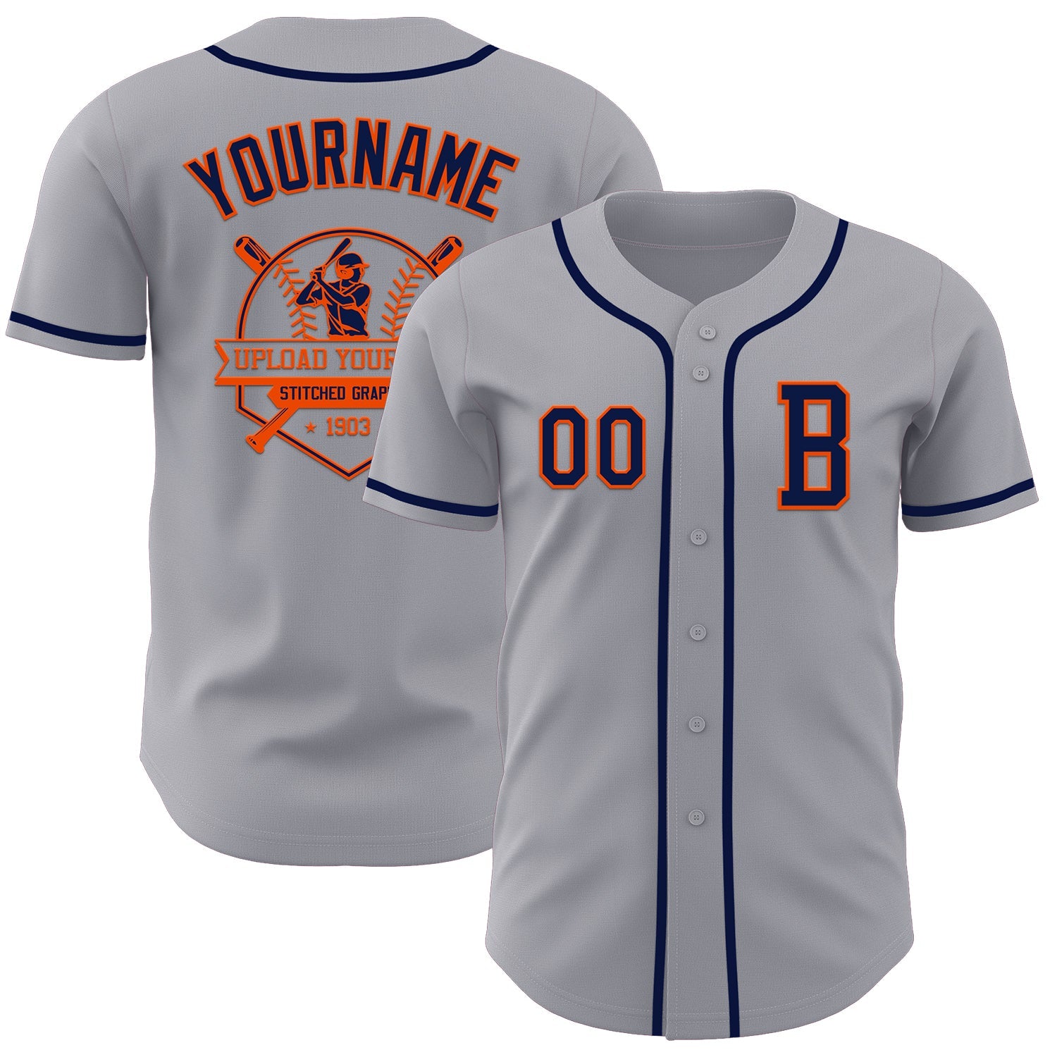 Custom Gray Navy-Orange Authentic Baseball Jersey - Sky-Custom