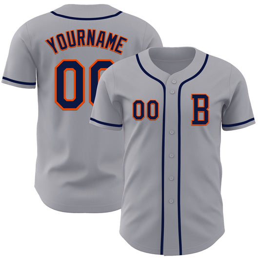 Custom Gray Navy-Orange Authentic Baseball Jersey - Sky-Custom