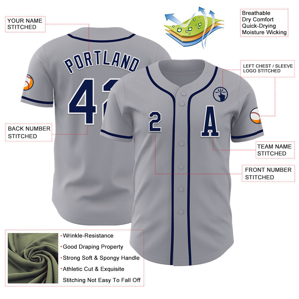 Custom Gray Navy-White Authentic Baseball Jersey - Sky-Custom