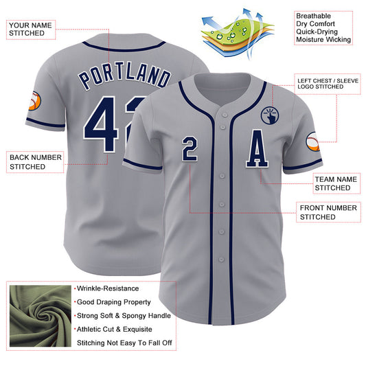 Custom Gray Navy-White Authentic Baseball Jersey - Sky-Custom