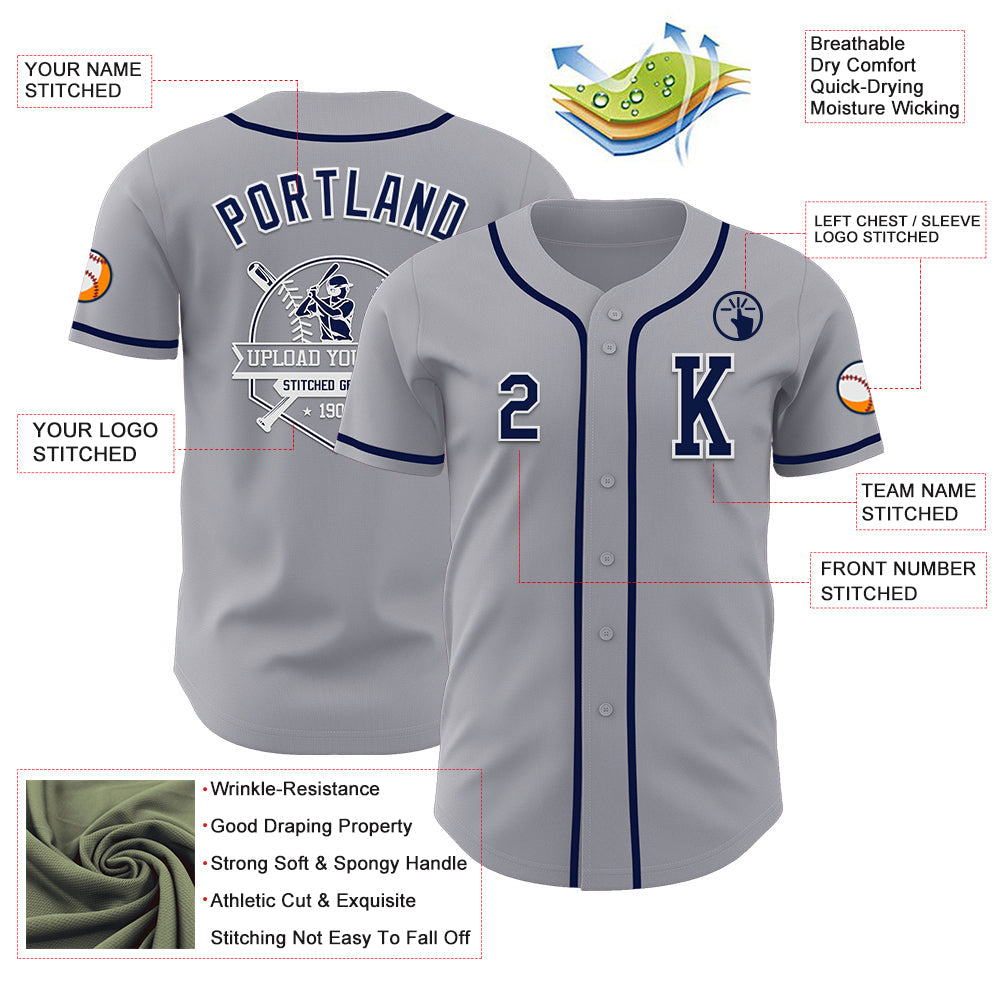 Custom Gray Navy-White Authentic Baseball Jersey - Sky-Custom