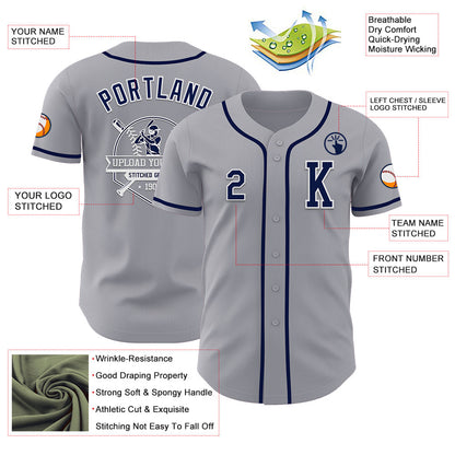 Custom Gray Navy-White Authentic Baseball Jersey - Sky-Custom