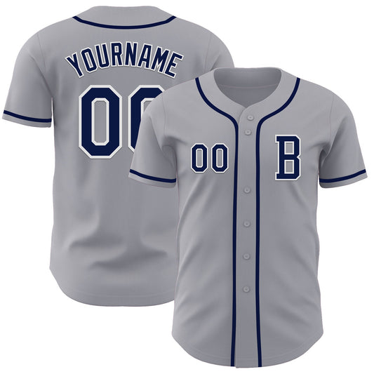 Custom Gray Navy-White Authentic Baseball Jersey - Sky-Custom