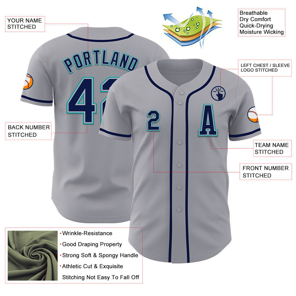 Custom Gray Navy-Teal Authentic Baseball Jersey - Sky-Custom