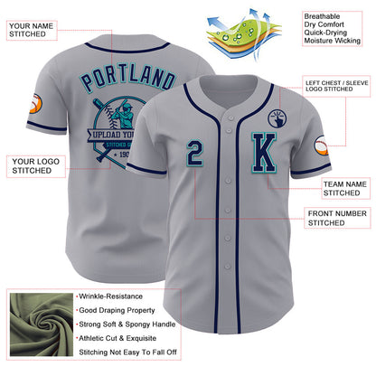 Custom Gray Navy-Teal Authentic Baseball Jersey - Sky-Custom