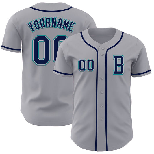 Custom Gray Navy-Teal Authentic Baseball Jersey - Sky-Custom