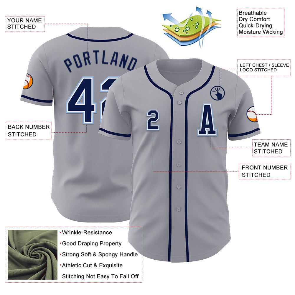 Custom Gray Navy-Light Blue Authentic Baseball Jersey - Sky-Custom