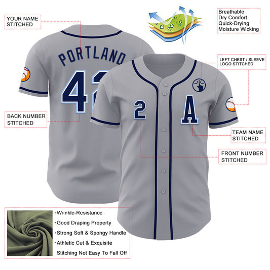 Custom Gray Navy-Light Blue Authentic Baseball Jersey - Sky-Custom