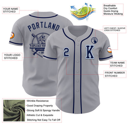 Custom Gray Navy-Light Blue Authentic Baseball Jersey - Sky-Custom