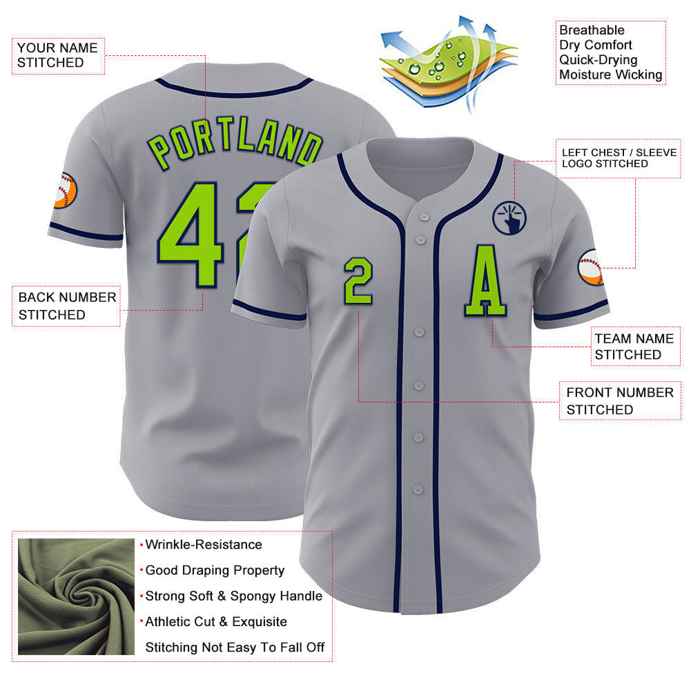 Custom Gray Neon Green-Navy Authentic Baseball Jersey - Sky-Custom