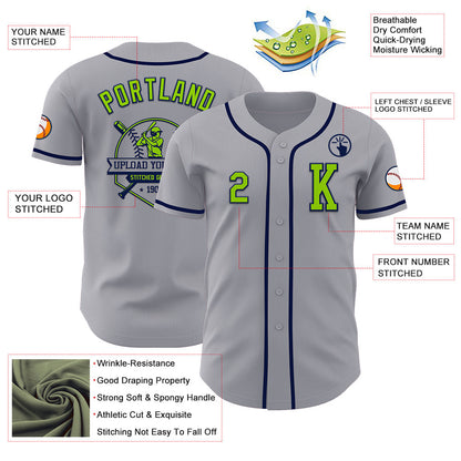 Custom Gray Neon Green-Navy Authentic Baseball Jersey - Sky-Custom