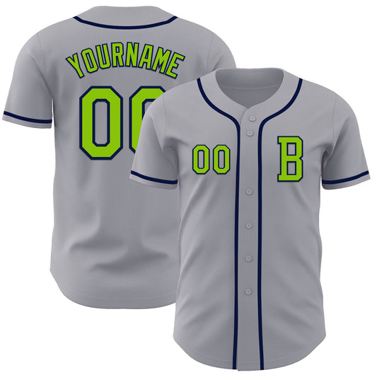 Custom Gray Neon Green-Navy Authentic Baseball Jersey - Sky-Custom
