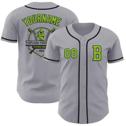 Custom Gray Neon Green-Black Authentic Baseball Jersey - Sky-Custom