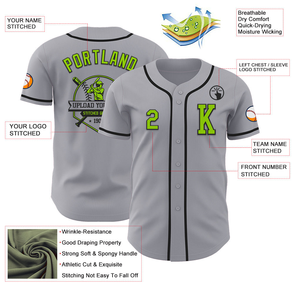 Custom Gray Neon Green-Black Authentic Baseball Jersey - Sky-Custom