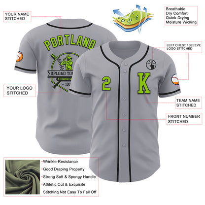 Custom Gray Neon Green-Black Authentic Baseball Jersey - Sky-Custom